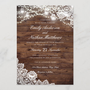 Invitation Mariage à cordes Mason en dentelle de bois rustiqu