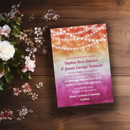 Invitation Mariage à cordes Ombre du drapeau lesbien