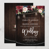 Invitation Mariage à cordes rustiques Floral de la marine de (Devant / Derrière)