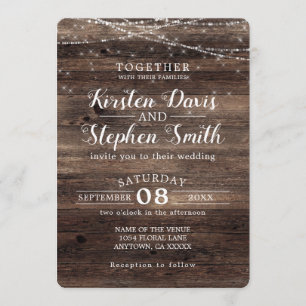 Invitation Mariage à cordes rustiques modernes en bois rustiq