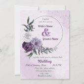 Invitation mariage à couronne fleurie violette et blanche (Devant)