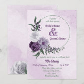 Invitation mariage à couronne fleurie violette et blanche (Devant / Derrière)