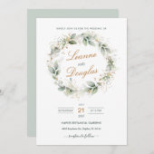 Invitation Mariage à couronnes vertes et dorées (Devant / Derrière)