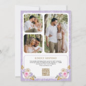 Invitation Mariage à crête de code QR floral rose pastel viol (Dos)