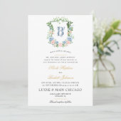 Invitation Mariage à Crête Florale Rose (Debout devant)