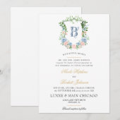 Invitation Mariage à Crête Florale Rose (Devant / Derrière)