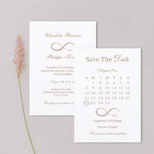 Invitation Mariage à date fixe Calendrier Or Blanc Infini