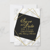 Invitation Mariage à date fixe Marbre Noir et Or Faux (Devant)