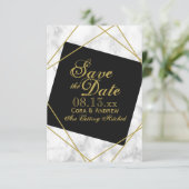 Invitation Mariage à date fixe Marbre Noir et Or Faux (Debout devant)