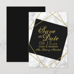 Invitation Mariage à date fixe Marbre Noir et Or Faux