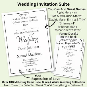 Invitation Mariage à défilement infini avec script noir et bl