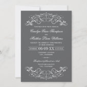 Invitation Mariage à défilement orné gris et blanc (Devant)