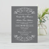 Invitation Mariage à défilement orné gris et blanc (Debout devant)