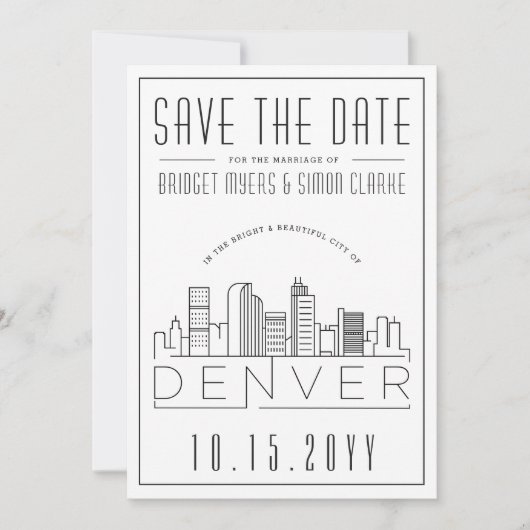 Invitation Mariage à Denver Encart "Save the Date" avec silho (Devant)