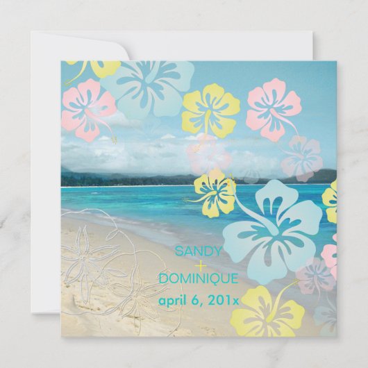 Invitation Mariage à destination sur une plage de sable avec (Devant)