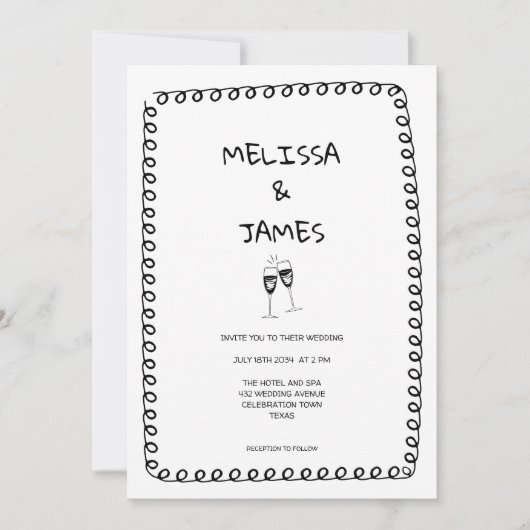Invitation Mariage à doodle de champagne Whimsical (Devant)