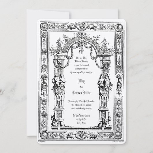 Invitation Mariage à double cadre de style baroque rococo orn (Devant)