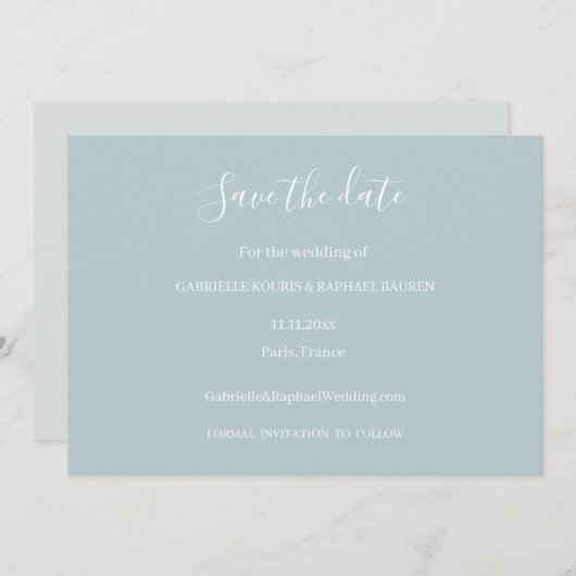 Invitation Mariage à Dusty Blue Gris et Blanc Enregistrer la (Devant / Derrière)