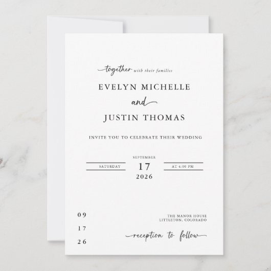 Invitation Mariage à écriture minimale (Devant)