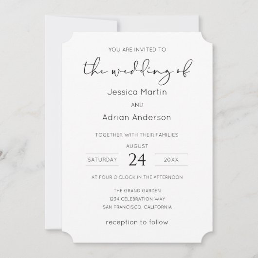 Invitation Mariage à écriture minimale (Devant)