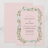 Invitation Mariage à feuillage éthéré rose tendre (Devant / Derrière)
