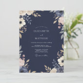 Invitation Mariage à feuillage peint indigo de minuit (Debout devant)