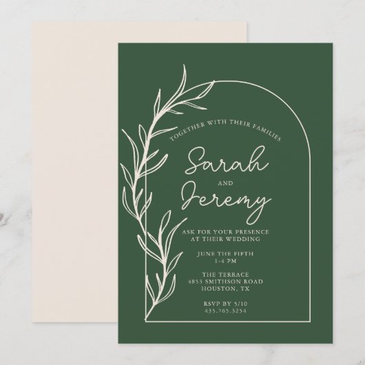 Invitation Mariage À feuillage persistant à arches de Bohême  (Devant / Derrière)