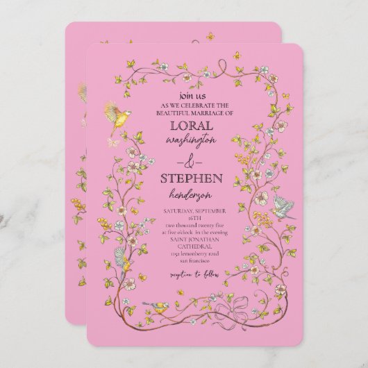 Invitation Mariage à feuillage persistant Elegance (Devant / Derrière)