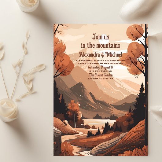 Invitation Mariage À feuillage persistant Rustic Mountain For