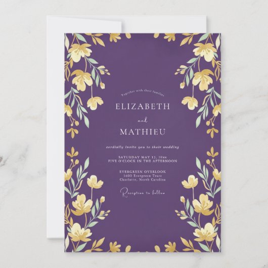 Invitation Mariage à feuille de pourpre profond (Devant)