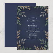 Invitation Mariage à Feuille d'Or de Minuit (Devant / Derrière)