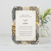 Invitation Mariage à Feuille Tropicale Or Noir (Debout devant)