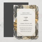 Invitation Mariage à Feuille Tropicale Or Noir (Devant / Derrière)