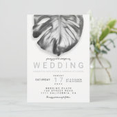 Invitation mariage à feuilles d'argent tropical moderne (Debout devant)