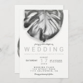 Invitation mariage à feuilles d'argent tropical moderne (Devant / Derrière)