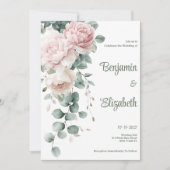 Invitation Mariage à feuilles d'eucalyptus rose (Devant)