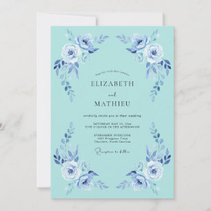Invitation Mariage à Fleur Bleue Romantique et Foisonnante