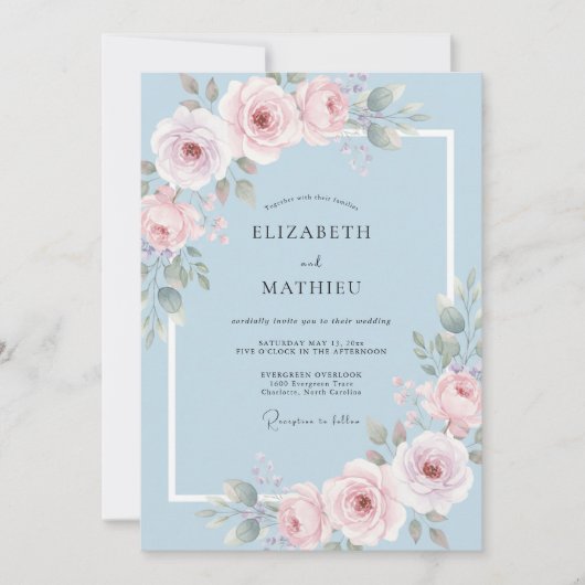 Invitation Mariage à Fleur d'Arche en Bleu Poudre (Devant)