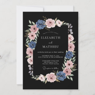 Invitation Mariage à Fleur de Farine Rose Bleu Poussiéreux