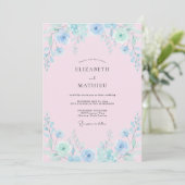 Invitation Mariage à Fleur de Pinceau Bleu Clair (Debout devant)