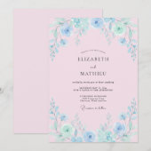 Invitation Mariage à Fleur de Pinceau Bleu Clair (Devant / Derrière)