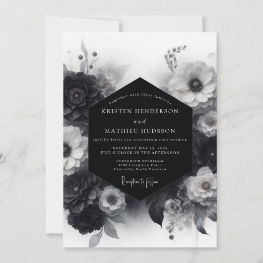 Invitation Mariage à Fleur Dramatique Monochrome (Devant)