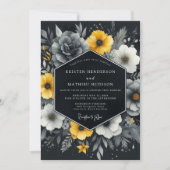 Invitation Mariage à Fleur Jaune Charbon (Devant)