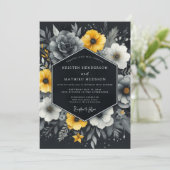 Invitation Mariage à Fleur Jaune Charbon (Debout devant)