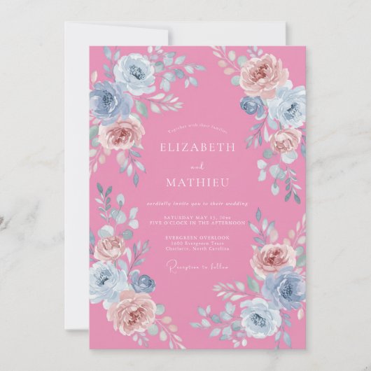 Invitation Mariage à Fleur Rose Dorée (Devant)