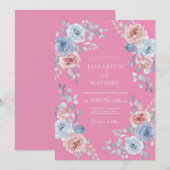 Invitation Mariage à Fleur Rose Dorée (Devant / Derrière)