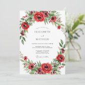Invitation Mariage à Fleur Rouge en Fleurs (Debout devant)