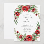 Invitation Mariage à Fleur Rouge en Fleurs (Devant / Derrière)