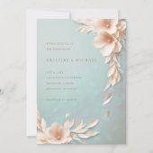 Invitation mariage à fleurs 3d rousses et aqua (Devant)