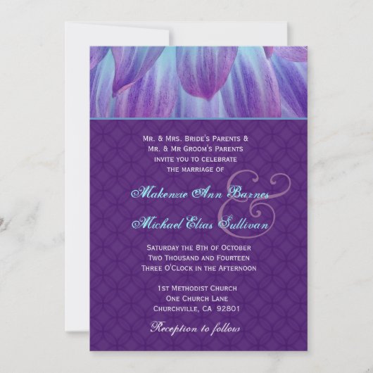 Invitation Mariage à fleurs Aqua et Purple Dahlia S721 (Devant)